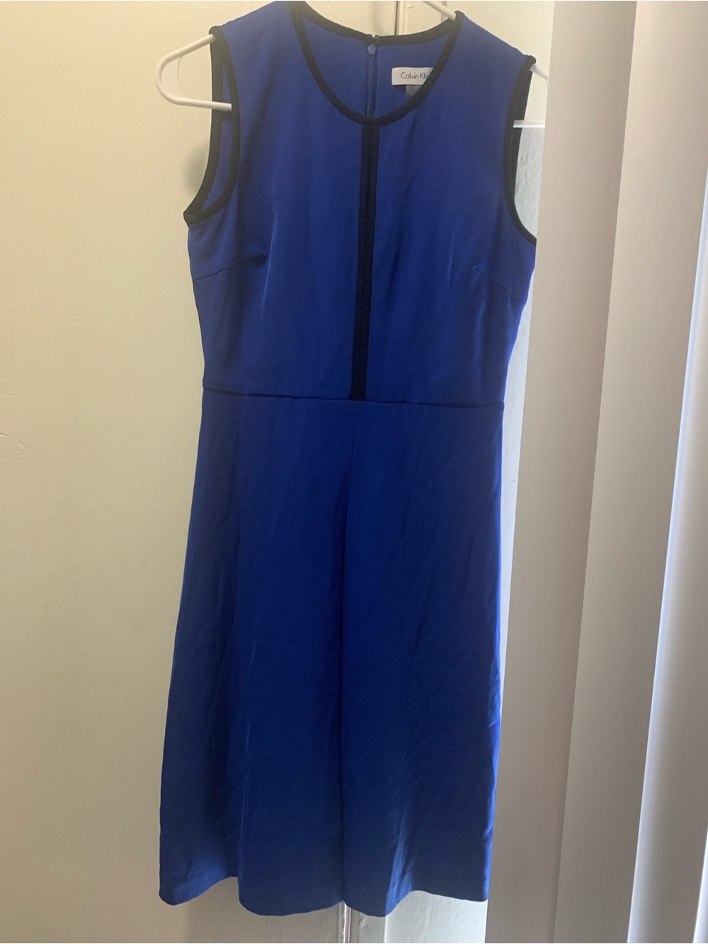 Calvin Klein Cobalt Blue Sleeveless Sheath Dress with Black Trim